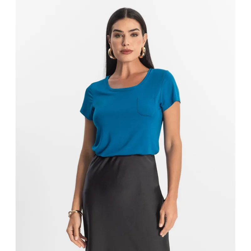 Blusa Feminina Viscotorcion Com Bolso Rovitex Azul GG