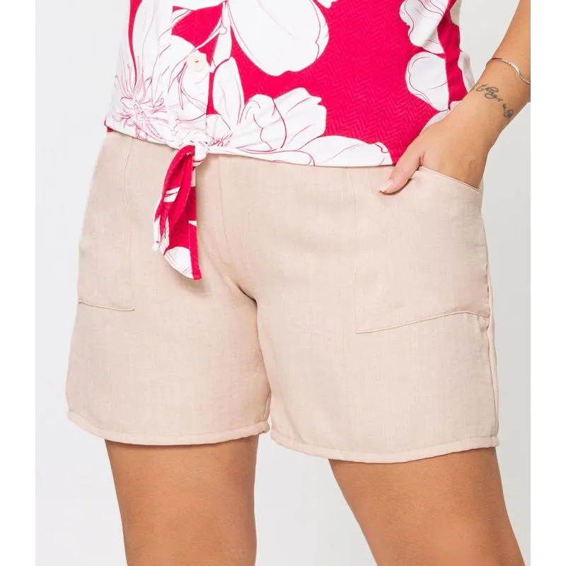 Shorts Feminino Plus Size Poli Secret Glam Bege Plus G2