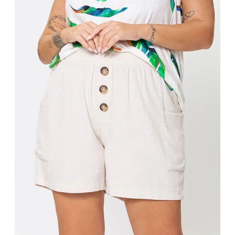 Shorts Feminino Plus Size de Linho Secret Glam Bege Plus G4