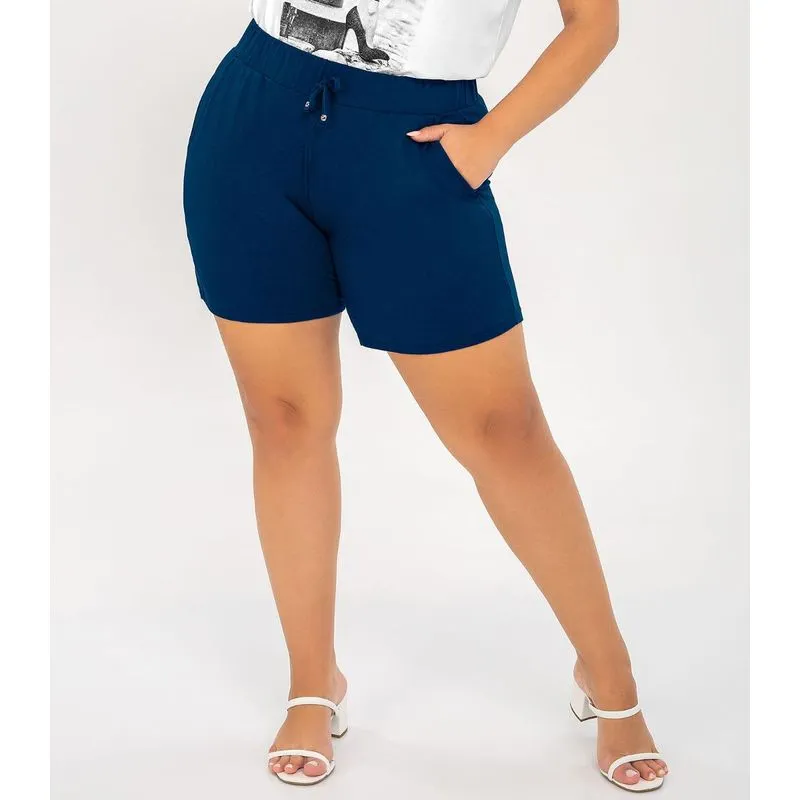 Shorts Feminino Basic Rovitex Plus Azul Plus G2