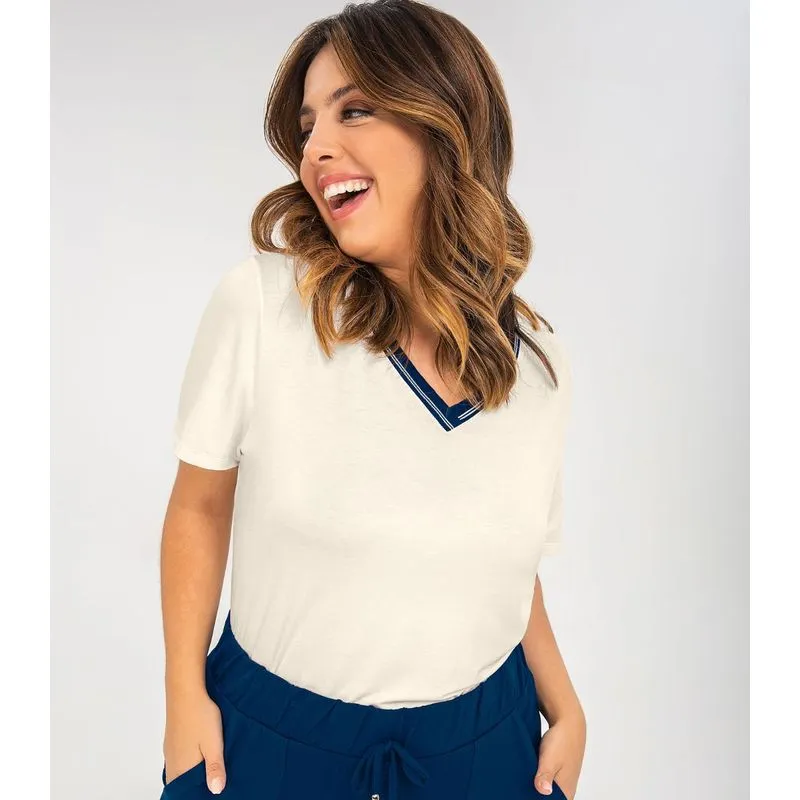 Blusa Plus Size Gola Retilínea Rovitex Plus Bege Plus G4