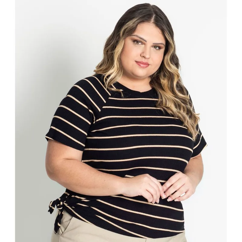 Blusa Feminina Listras Rovitex Plus Preto G1