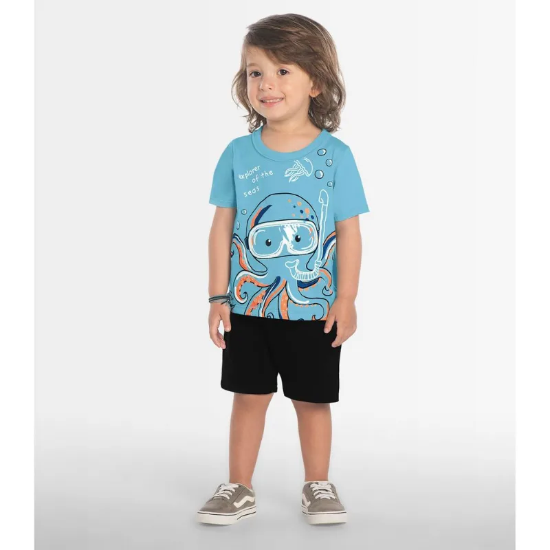 Conjunto Camiseta e Shorts Polvo Rovitex Kids Azul 3