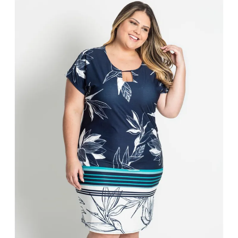 Vestido Feminino Plus Size Soft Secret Glam Azul G3