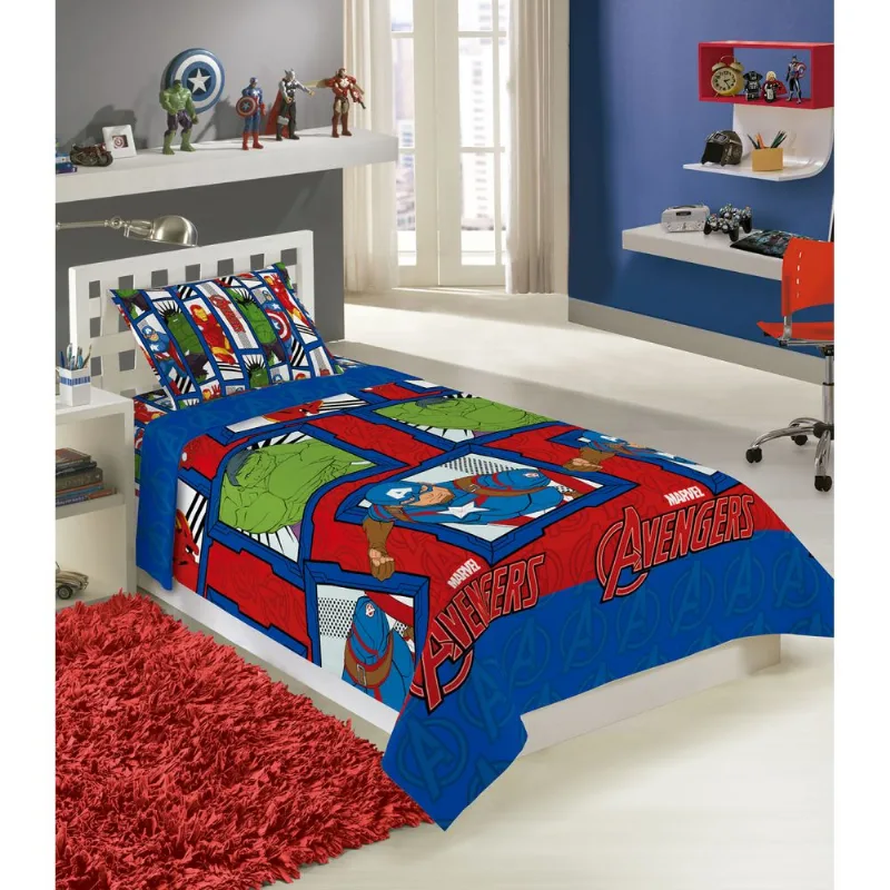 Jogo de Cama Solteiro Avengers Lepper Vermelho