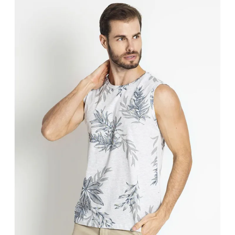 Regata Masculina Folhagens Rovitex Cinza XGG