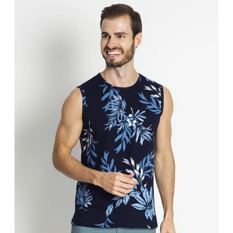 Regata Masculina Folhagens Rovitex Azul GG