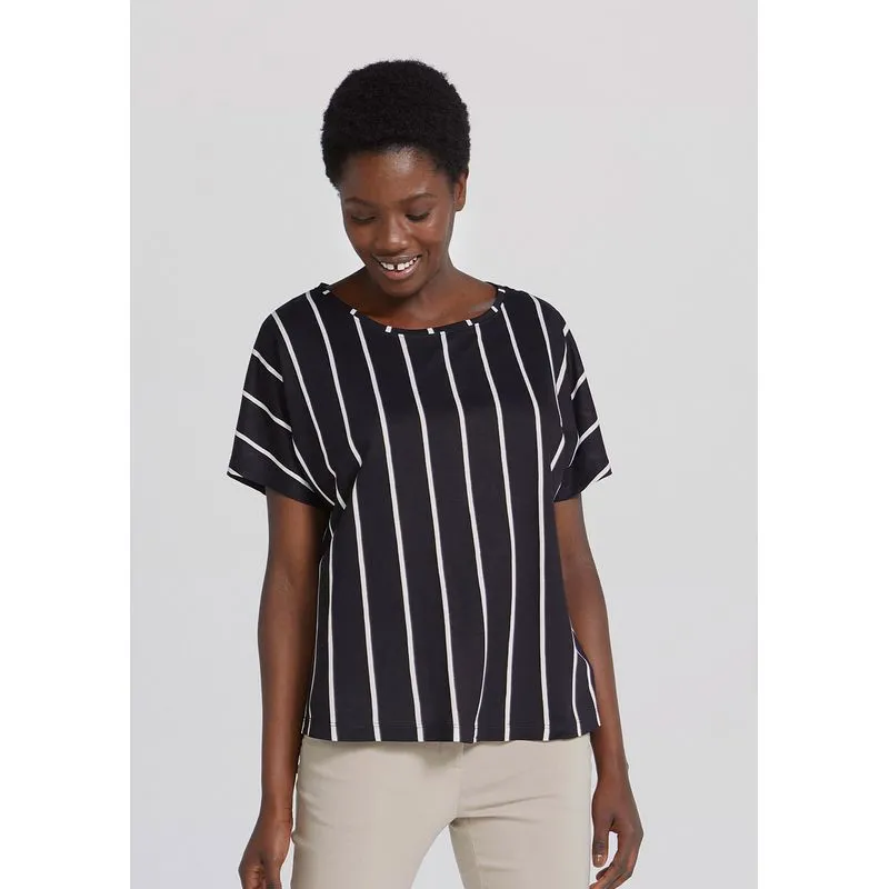 Blusa Feminina Manga Curta Listrada - Preto M