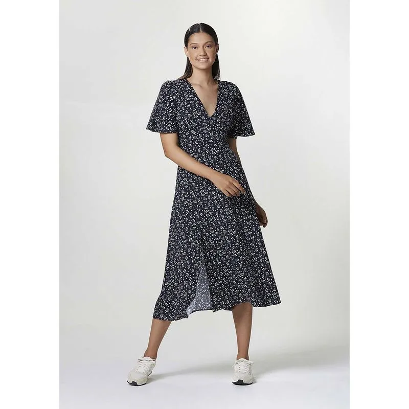 Vestido Midi Floral Decote V