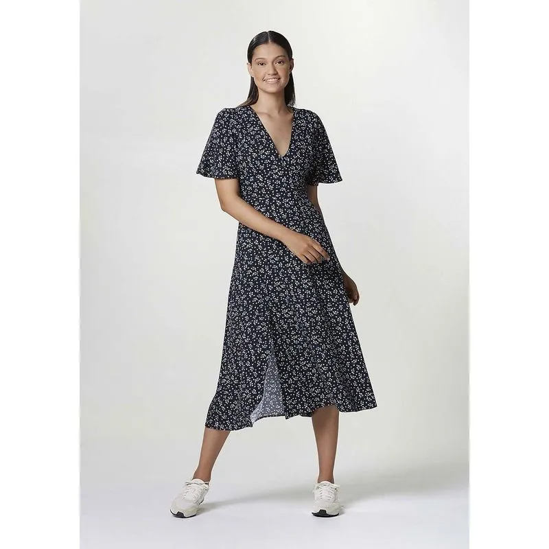 Vestido Midi Floral Decote V