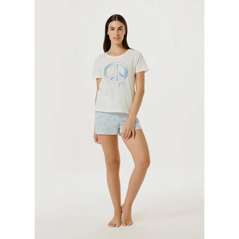 Pijama Feminino Curto Com Estampa E Saquinho