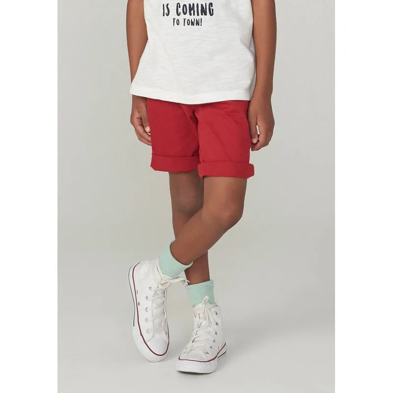 Bermuda Básica Infantil Menino Em Sarja Tam 1 a 16 - Vermelho 002