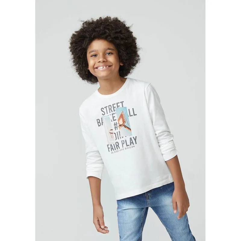 Camiseta Manga Longa Com Estampa Infantil Menino Hering Kids - Off white 010