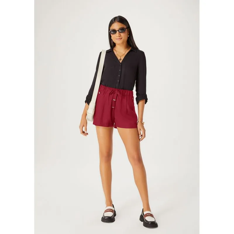Shorts Básico Feminino Cintura Média Em Viscose - Vermelho XG