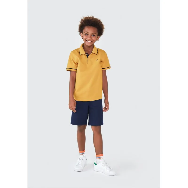 Camisa Polo Básica Menino De Algodão Com Bordado - Amarelo 006