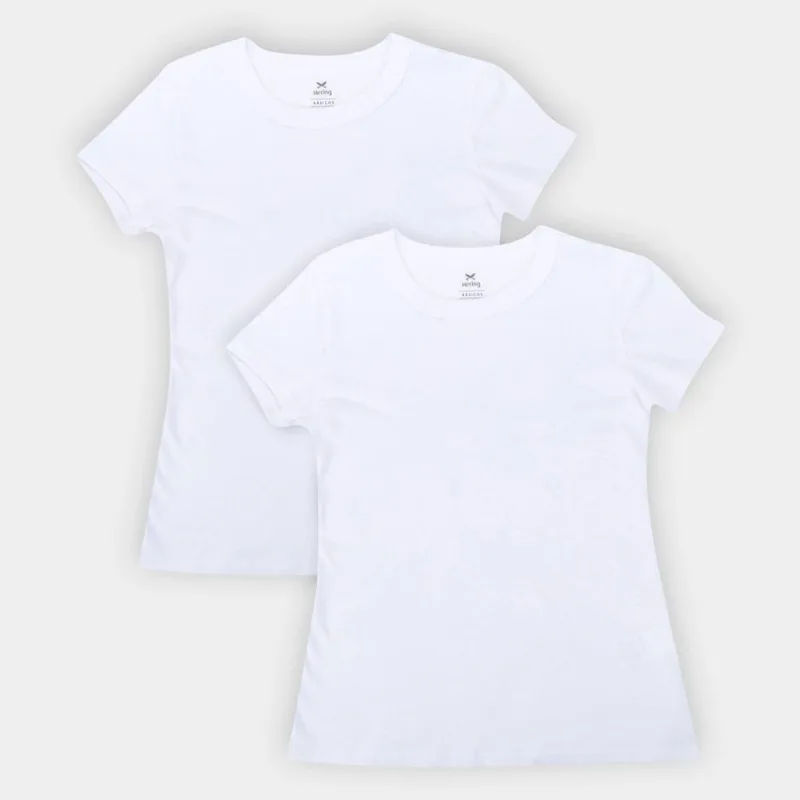 Kit Camiseta Básica Hering Manga Curta Feminina 2 Peças - Feminino - Branco