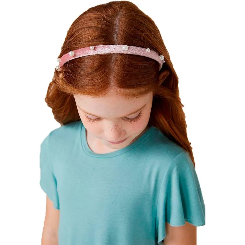 Tiara Infantil Menina De Veludo Com Pérolas
