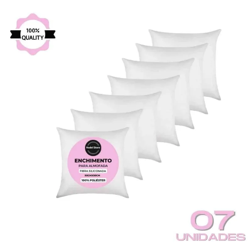 Kit 7 Refil Enchimento 50x50 Almofada Fibra Siliconada 350g