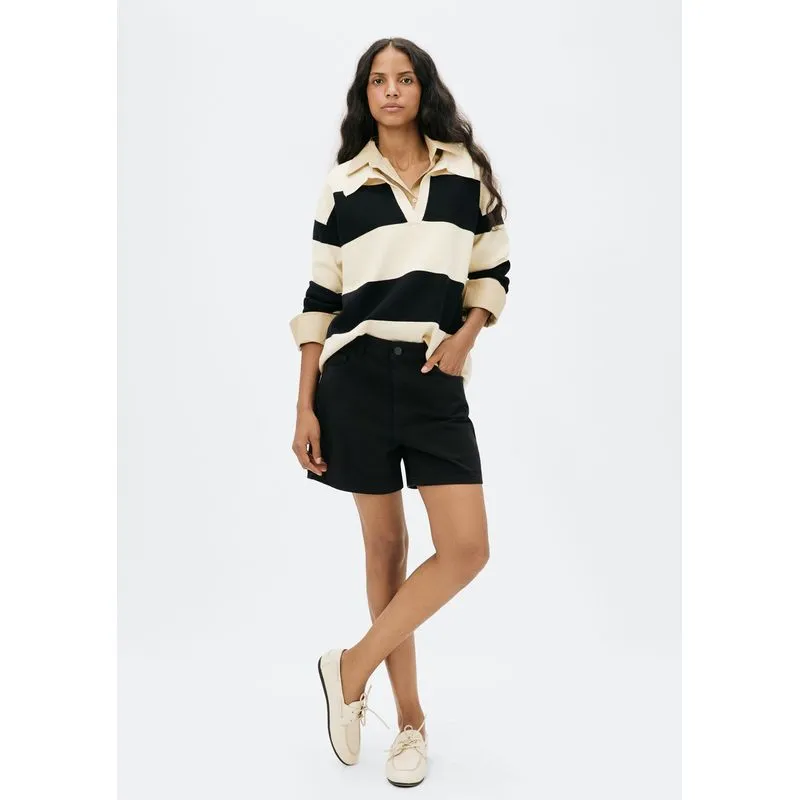 Shorts Básico Feminino Mom Cintura Alta Em Sarja - Preto 044