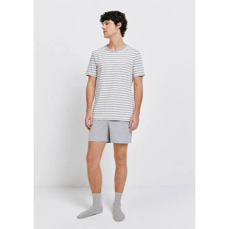 Pijama Curto Masculino Fio Tinto Listrado - Cinza XXG
