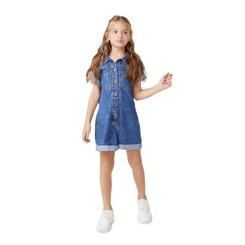 Macaquinho Jeans Infantil Menina