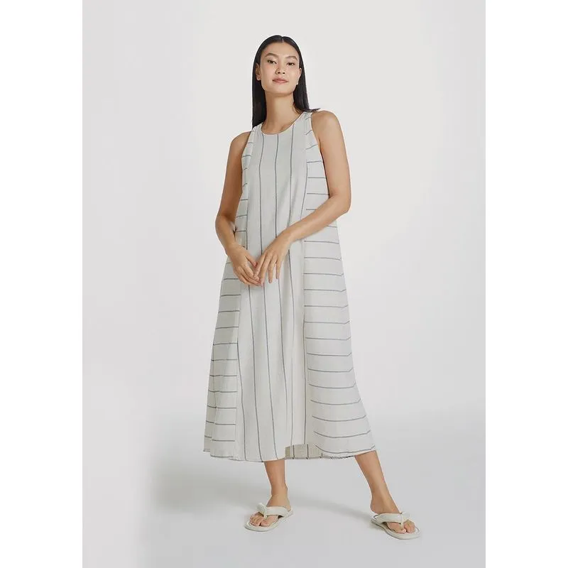 Vestido Midi Evasê Listrado