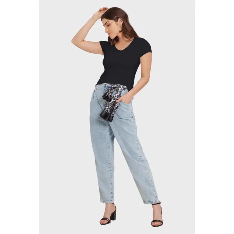 Blusa Canelada Lunender Decote V Preto