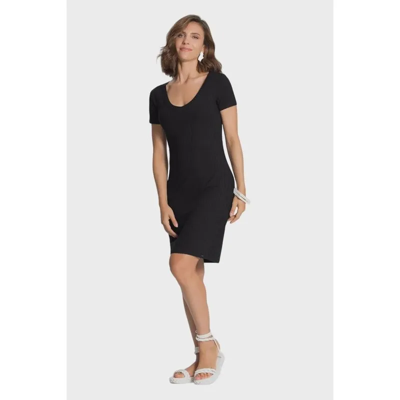 Vestido Curto Lunender Malha Canelada Preto