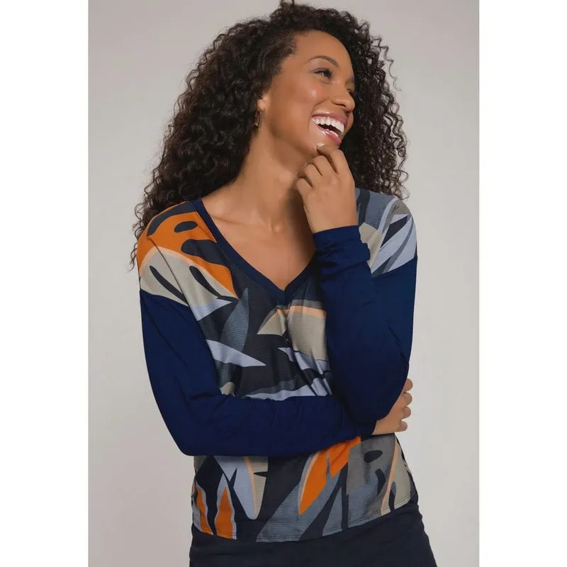 Blusa Lunender Estampada Azul Marinho