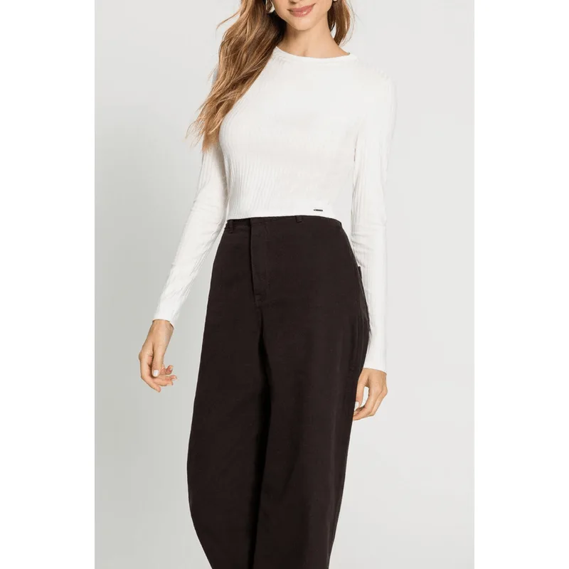 Blusa Lunender Manga Longa Feminina Canelada 00086 Off-White M