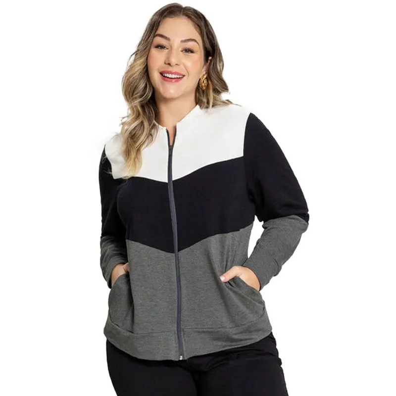 Jaqueta Plus Size Feminina Moletom Recortes Lunender