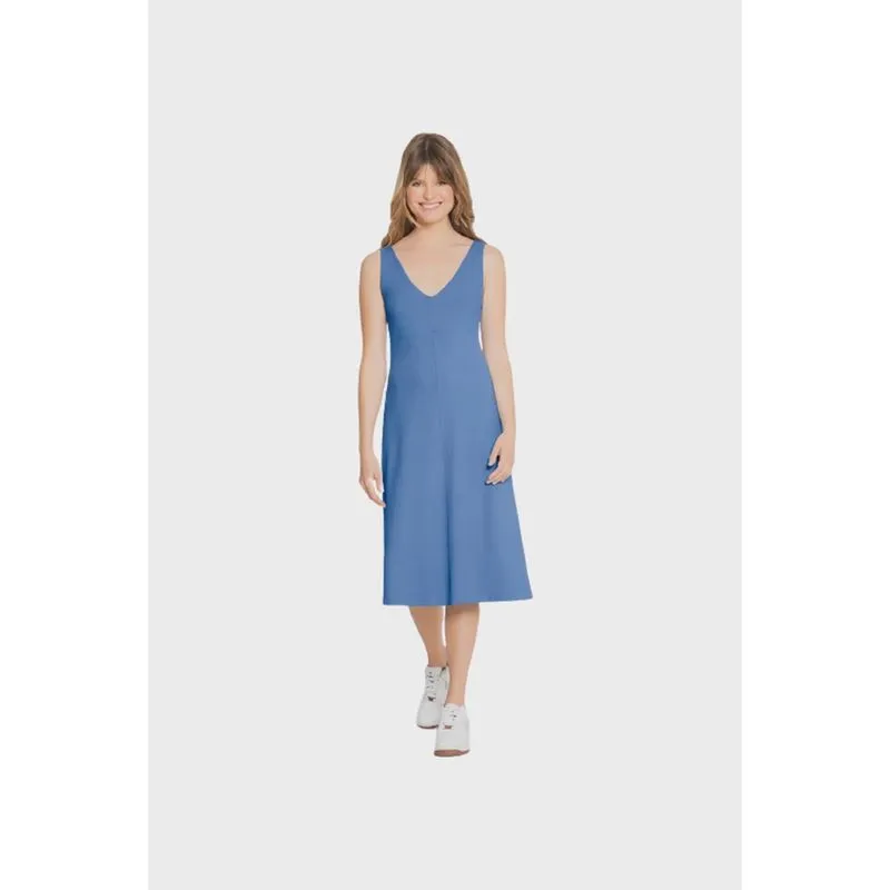Vestido Midi Lunender Canelado Evase Azul