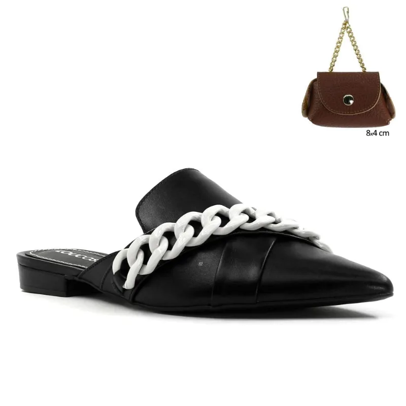 Mule Loucos & Santos Detalhe Corrente + Niqueleira 37 / Preto / Branco