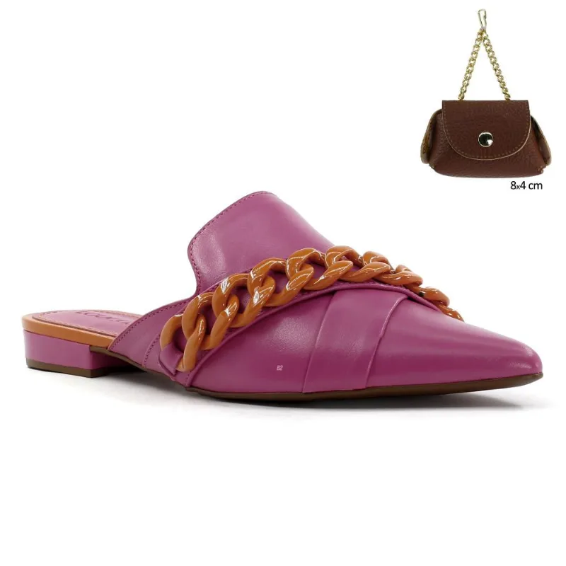 Mule Loucos & Santos Detalhe Corrente + Niqueleira 35 / Rosa / Laranja