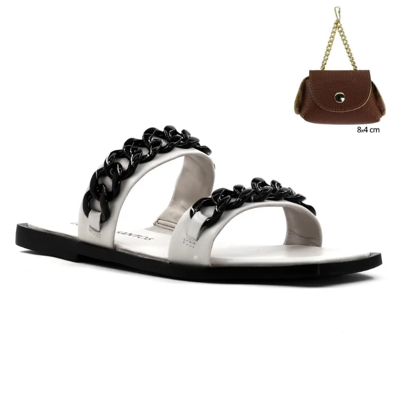 Rasteira Loucos & Santos Corrente + Niqueleira 36 / Branco / Preto