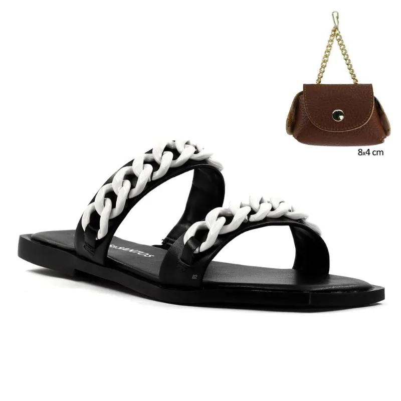 Rasteira Loucos & Santos Corrente + Niqueleira 35 / Preto / Branco