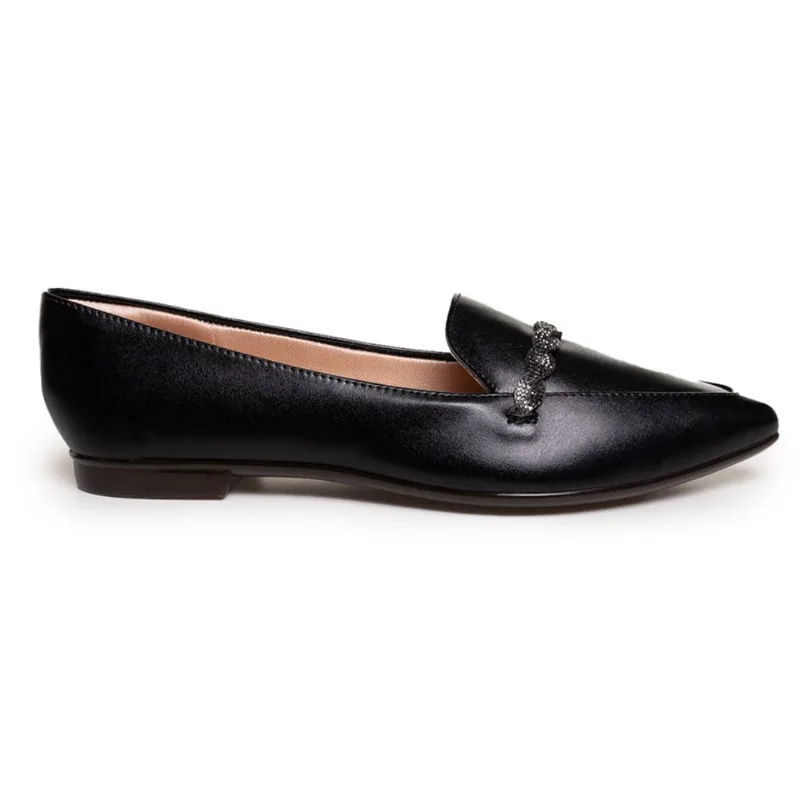 Sapato Feminino Mocassim Shine Bico Fino Fivela Kult Preto 39