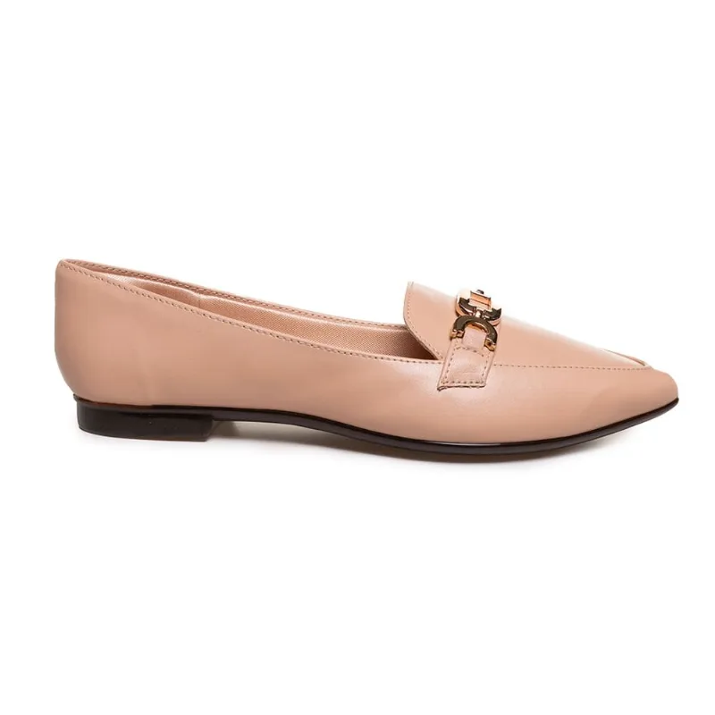Sapato Feminino Mocassim Bico Fino Fivela Kult Bege Bege - 38