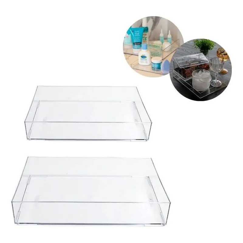 Kit 2 Bandejas Acrílica Lavabo Maquiagem Decoração Jóias Pia