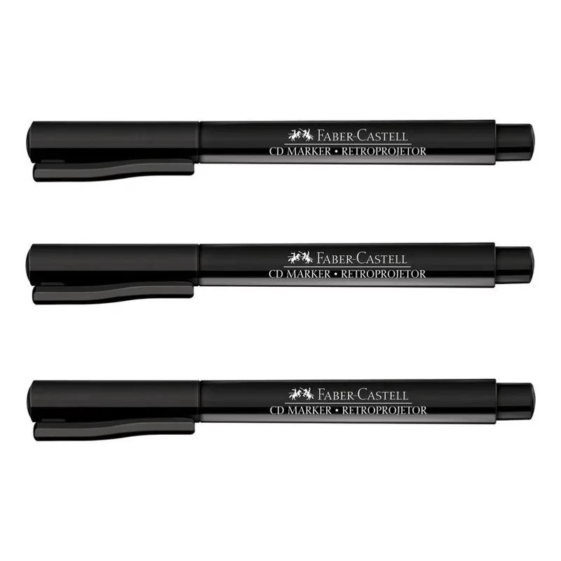 Kit Marcador Caneta Retroprojetor Faber Castell 1.0mm Fina - 3 Unidades