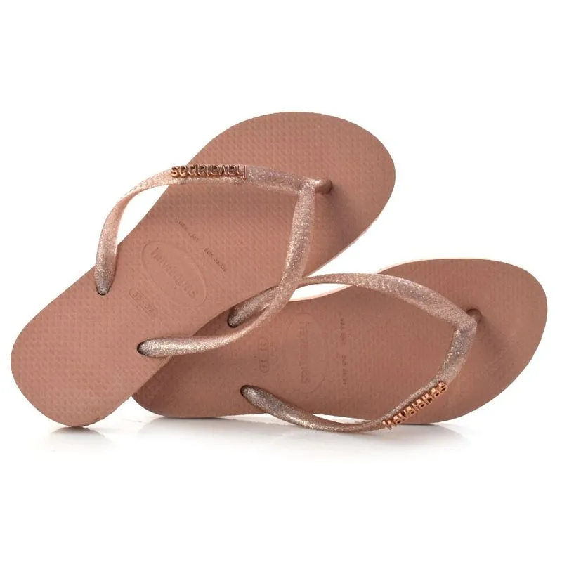 Chinelo Feminino Havaianas Slim Logo Metal Rosa 4119875 33/34