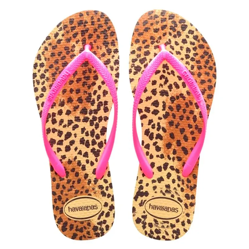 Chinelo Havaianas Slim Animals Areia/Rosa 33/34