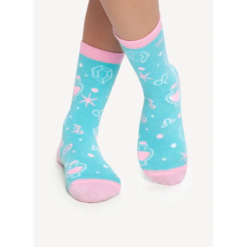 Meia Menina Soquete Cano Médio Unicórnio Mystic Azul