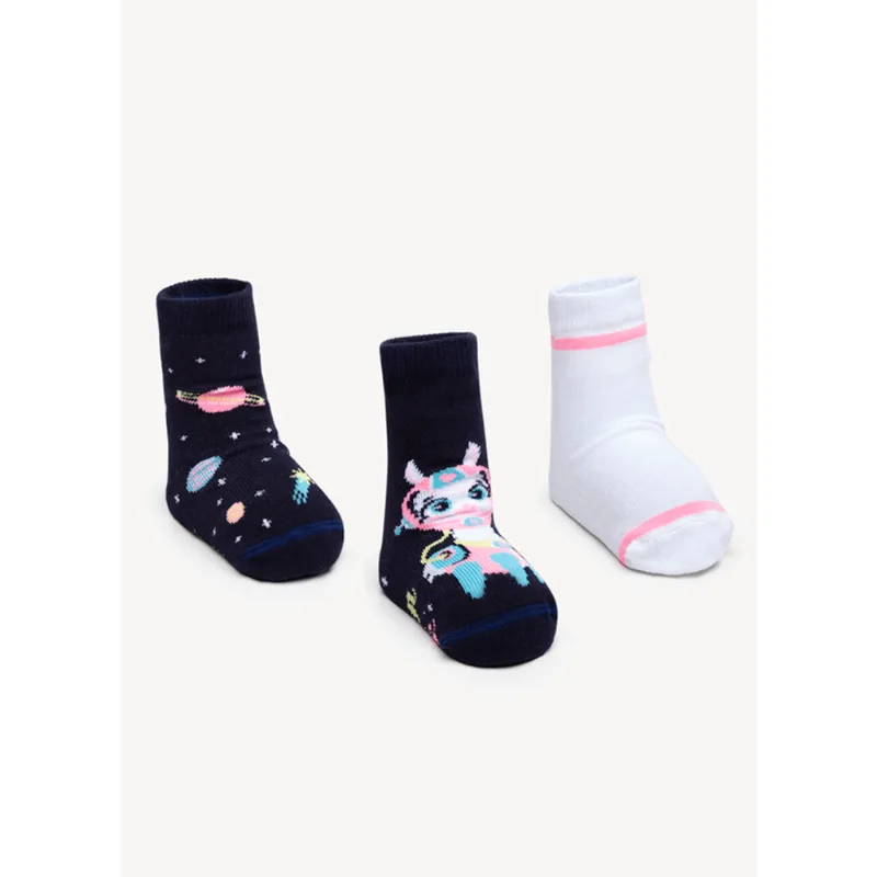 Kit com 3 meias Menina Lhama Space 19 A 22 MESES