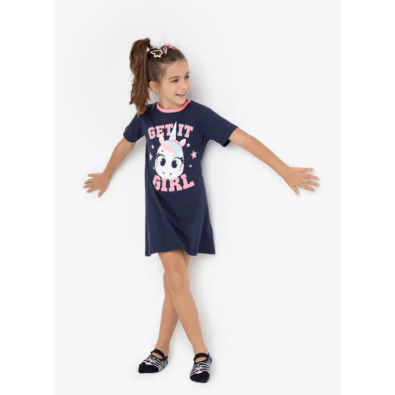 Camisola Manga Curta Menina Unicórnio Azul 14