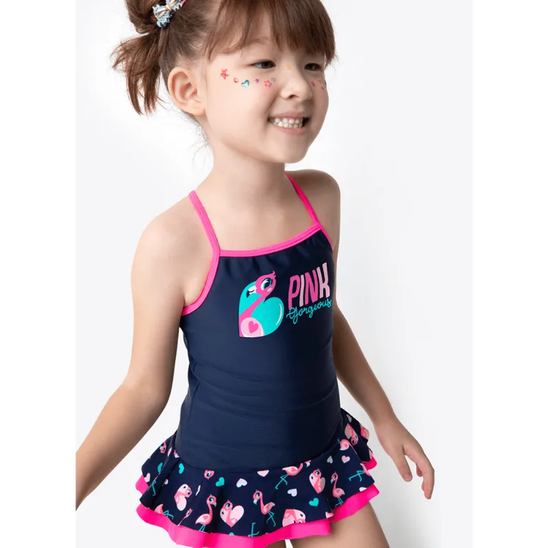 Maiô Menina Flamingo Azul 1