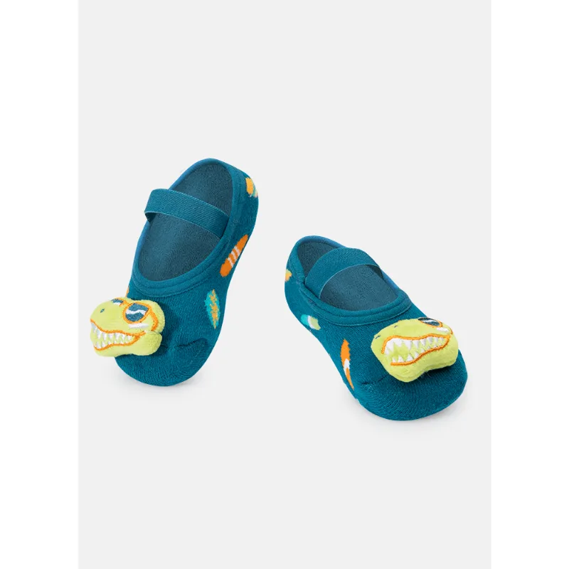Meia Menino Sapatilha com Antiderrapante e Aplique Dino Surf 15 A 18 MESES