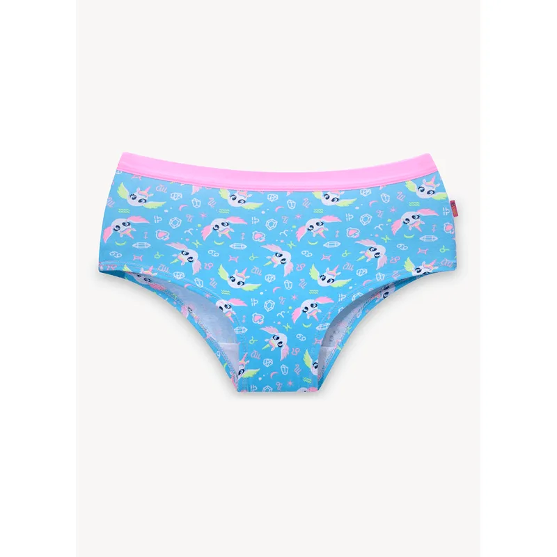 Calcinha Caleçon Algodão Feminina Unicórnio Azul M