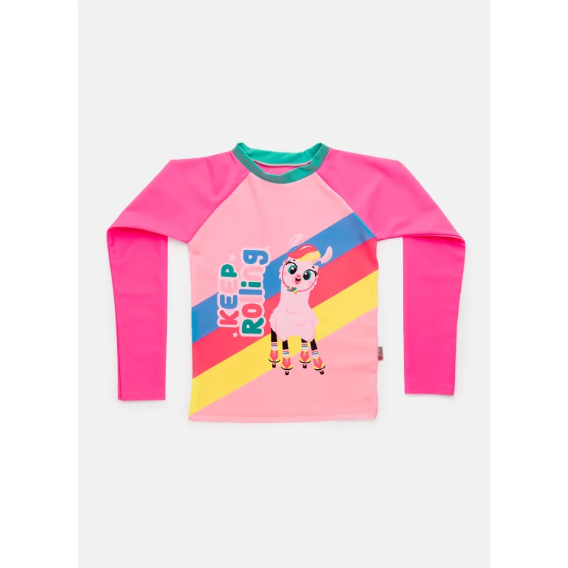 Camiseta Praia com Proteção Solar Menina Lhama Retrô 8