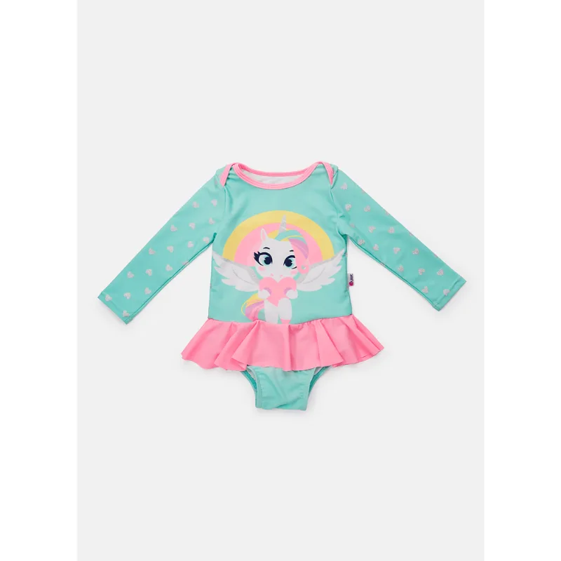 Maiô Manga Longa com Proteção Solar Baby Unicórnio Love Azul 6
